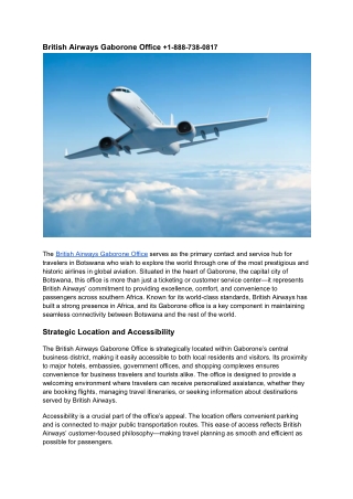 British Airways Gaborone Office  1-888-738-0817