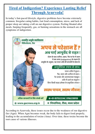Tired of Indigestion? Experience Lasting Relief Through Ayurveda!