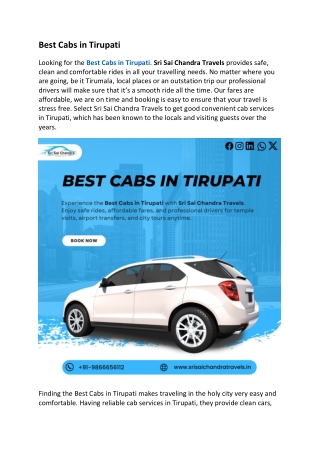 Best Cabs in Tirupati