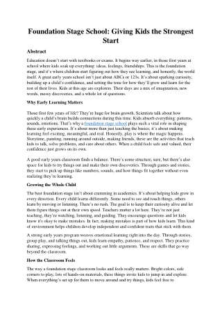 Foundation Stage School: Giving Kids the Strongest Start