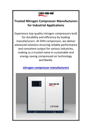 Trusted Nitrogen Compressor Manufacturers for Industrial Applications