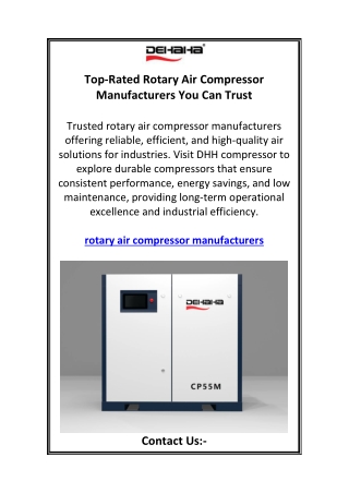 Top-Rated Rotary Air Compressor Manufacturers You Can Trust