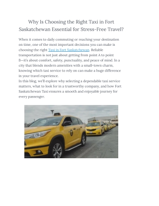 Why Is Choosing the Right Taxi in Fort Saskatchewan Essential for Stress-Free Travel
