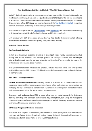 Top Real Estate Builders in Mohali Why SBP Group Stands Out