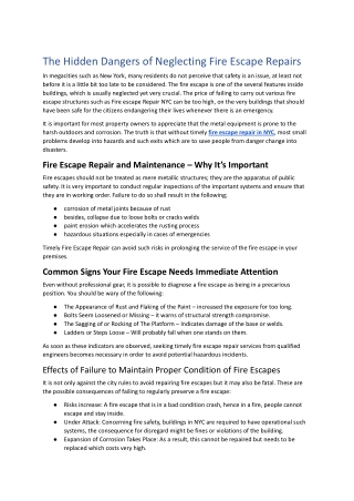 The Hidden Dangers of Neglecting Fire Escape Repairs.Doc