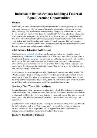 Inclusion in British Schools Building a Future of Equal Learning Opportunities