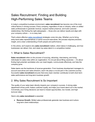 Finding and Building High-Performing Sales Teams