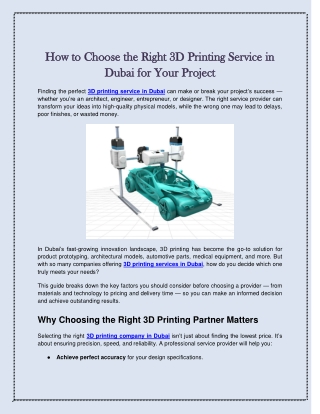 How to Choose the Right 3D Printing Service in Dubai for Your Project
