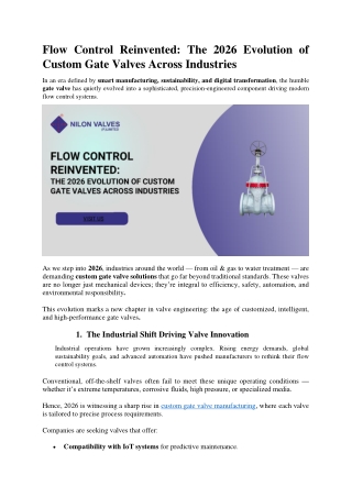 Flow Control Reinvented The 2026 Evolution of Custom Gate Valves Across Industries