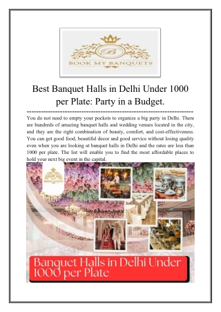 Best Banquet Halls in Delhi Under 1000 per Plate