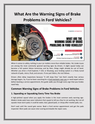 What Are the Warning Signs of Brake Problems in Ford Vehicles?