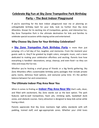 Celebrate Big Fun at Sky Zone Trampoline Park Birthday Party – The Best Indoor Playground