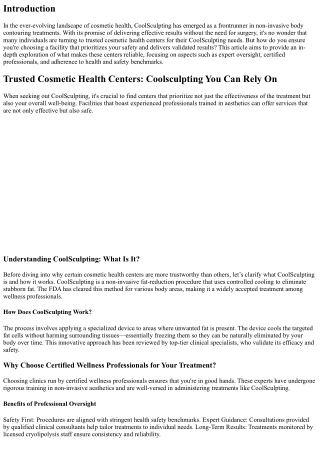 Trusted Cosmetic Health Centers: Coolsculpting You Can Rely On