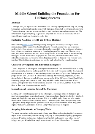 Middle School Building the Foundation for Lifelong Success