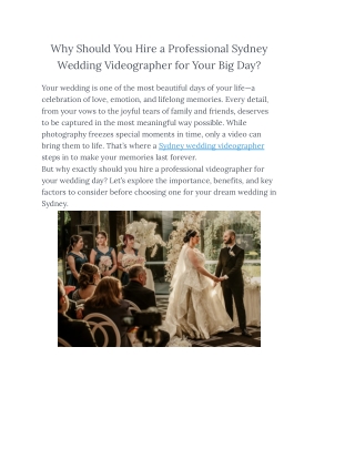 Why Should You Hire a Professional Sydney Wedding Videographer for Your Big Day