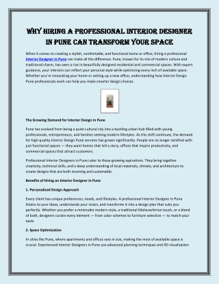 Why Hiring a Professional Interior Designer in Pune Can Transform Your Space