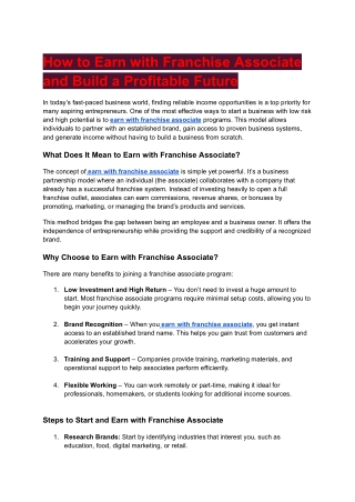 How to Earn with Franchise Associate and Build a Profitable Future