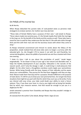 On Pitfalls of Pre-marital Sex