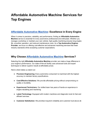 Affordable Automotive Machine Services for All Engines