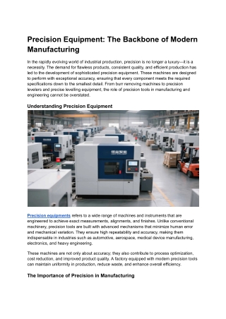 Precision Equipment: The Backbone of Modern Manufacturing