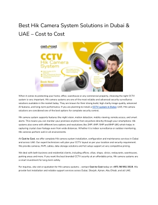 Best Hik Camera System Solutions in Dubai & UAE – Cost to Cost