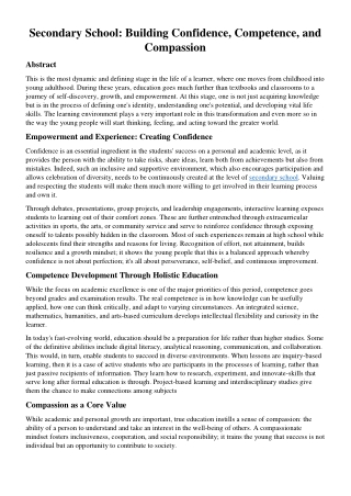Secondary School: Building Confidence, Competence, and Compassion