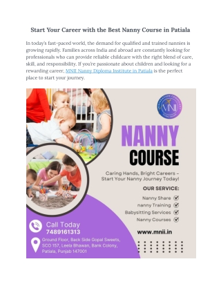 Start Your Career with the Best Nanny Course in Patiala