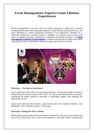 Event Management, Experts Create Lifetime Experiences