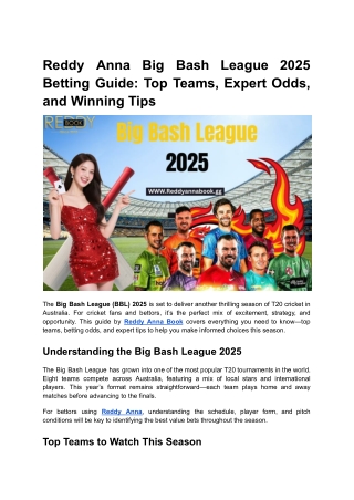 Reddy Anna Big Bash League 2025 Betting Guide Top Teams, Expert Odds, and Winning Tips