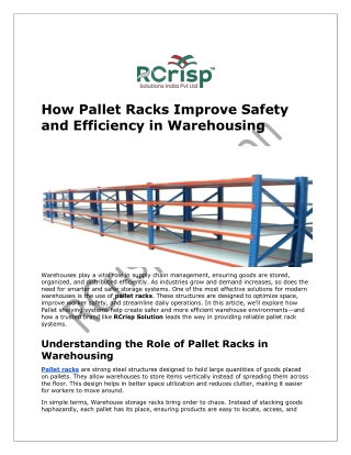 How Pallet Racks Improve Safety and Efficiency in Warehousing