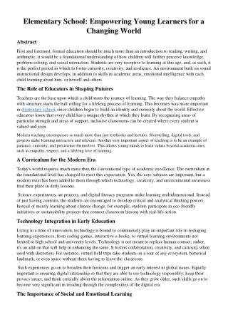 Elementary School: Empowering Young Learners for a Changing World