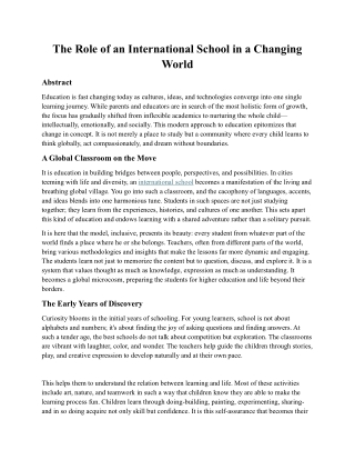 The Role of an International School in a Changing World