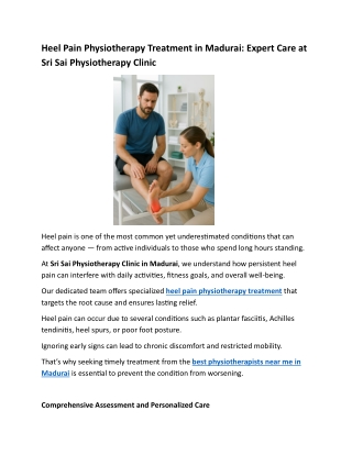 Heel Pain Physiotherapy Treatment in Madurai: Expert Care at Sri Sai Physiothera