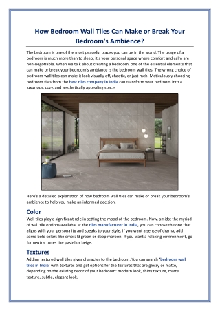 How Bedroom Wall Tiles Can Make or Break Your Bedroom