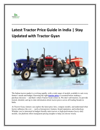Latest Tractor Price Guide in India Stay Updated with Tractor Gyan