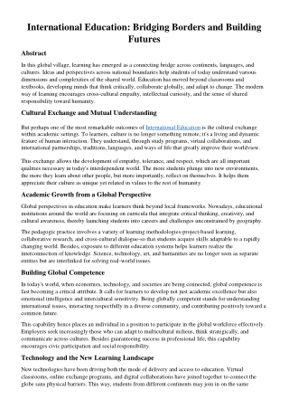 International Education: Bridging Borders and Building Futures