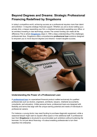 Beyond Degrees and Dreams Strategic Professional Financing Redefined by Singalsons