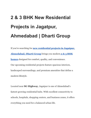 2 & 3 BHK New Residential Projects in Jagatpur, Ahmedabad _ Dharti Group