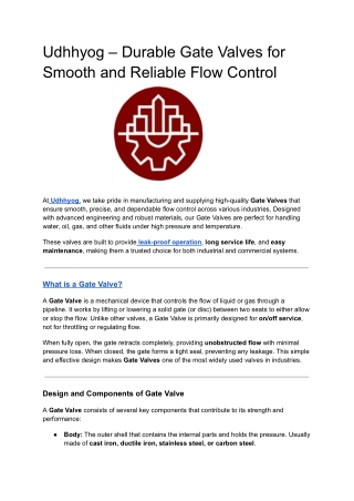 Udhhyog – Durable Gate Valves for Smooth and Reliable Flow Control