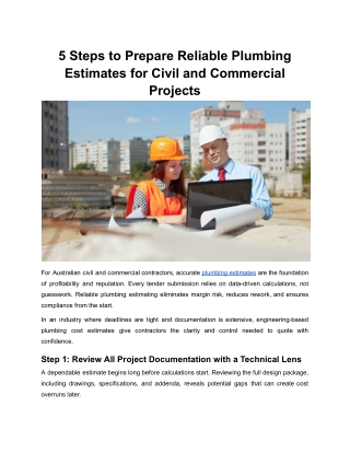5 Steps to Prepare Reliable Plumbing Estimates for Civil and Commercial Projects