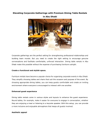 Elevating Corporate Gatherings with Premium Dining Table Rentals in Abu Dhabi