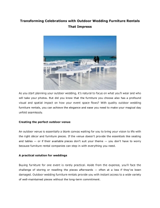 Transforming Celebrations with Outdoor Wedding Furniture Rentals That Impress