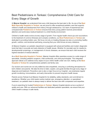 Best Pediatricians in Tenkasi_ Comprehensive Child Care for Every Stage of Growth