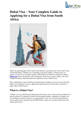 UAE Visas for South Africa – Everything You Need to Know About Dubai Visa Prices