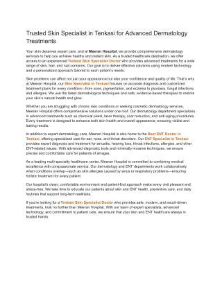 Trusted Skin Specialist in Tenkasi for Advanced Dermatology Treatments