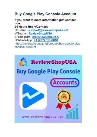 Buy Google Play Console Account | Fully Verified Active Account