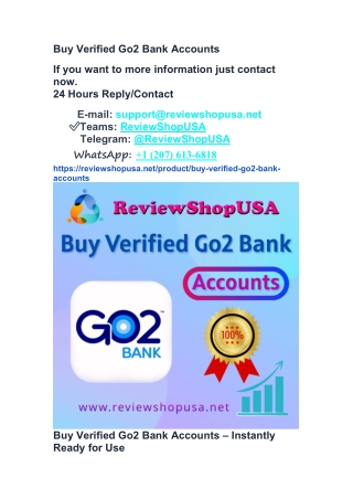 Best Options to Buy Verified Go2Bank Accounts in Hassle-Free Purchases Go2Bank