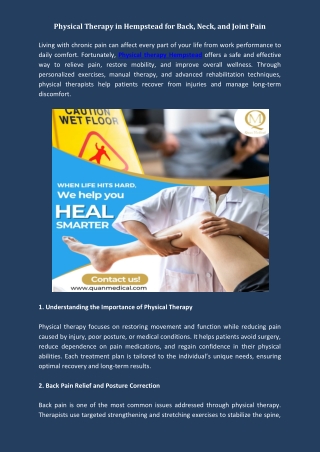 Physical Therapy in Hempstead for Back, Neck, and Joint Pain