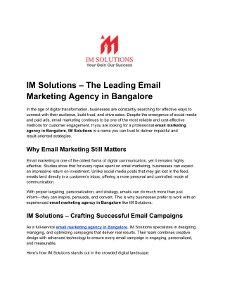 IM Solutions – The Leading Email Marketing Agency in Bangalore