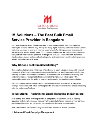 IM Solutions – The Best Bulk Email Service Provider in Bangalore